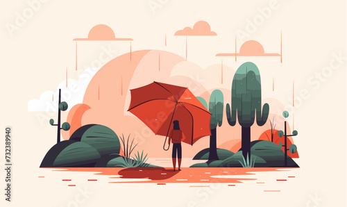 girl with a big umbrella Flat style vector