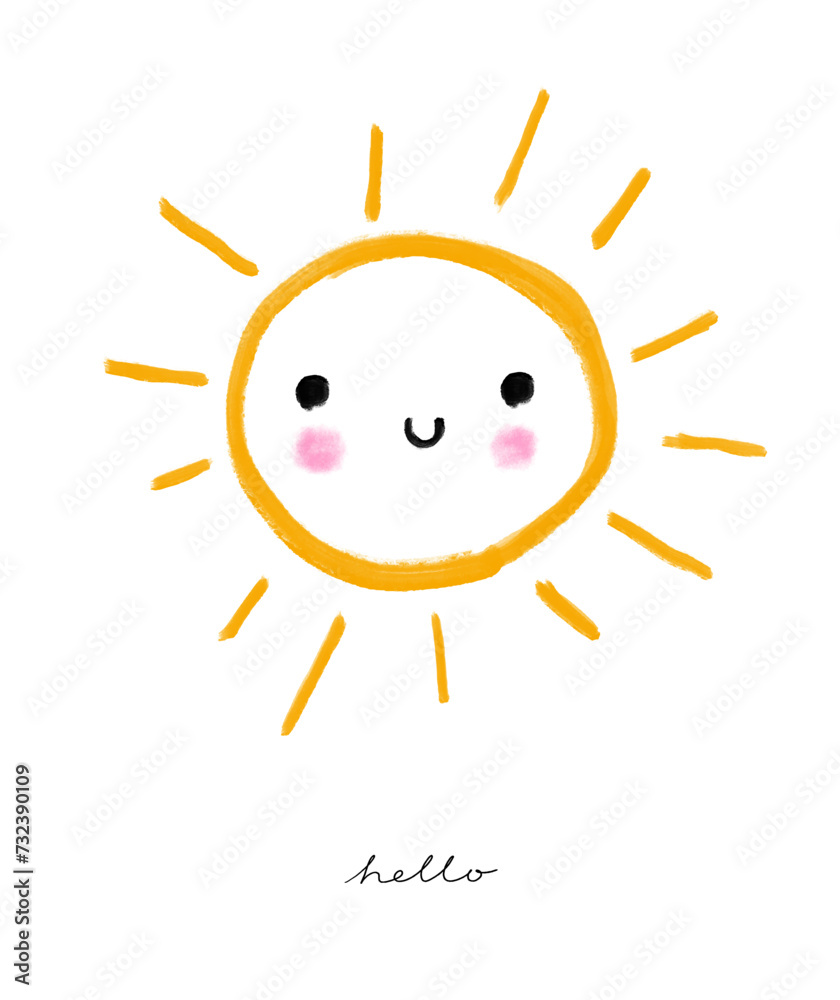 Cute Nursery Vector Illustration with Smiling Sun and Handwritten 