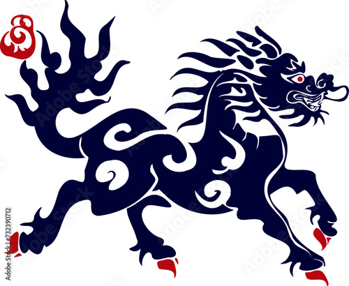 Kirin or Qilin Dragon is a vector mythical Asian brand logo for corporate identity, in the style of traditional illustration.