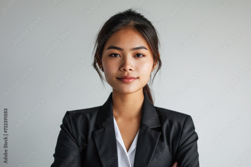 Confident businesswoman posing in professional attire. Corporate leadership and diversity. Confident businesswoman posing in professional attire. Corporate leadership and diversity.