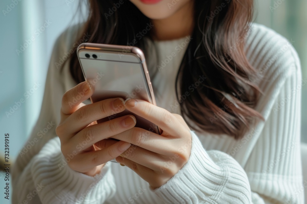 Nomophobia, Close up hand of woman using mobile phone Nomophobia, Close up hand of woman using mobile phone