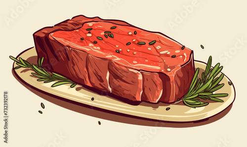 meat steak in a plate flat style vector icon