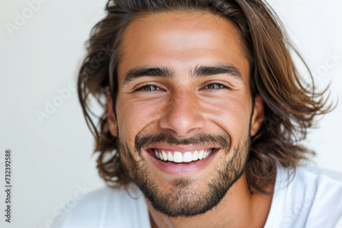 Confident young man with charming smile on clean background. Positive human expressions.