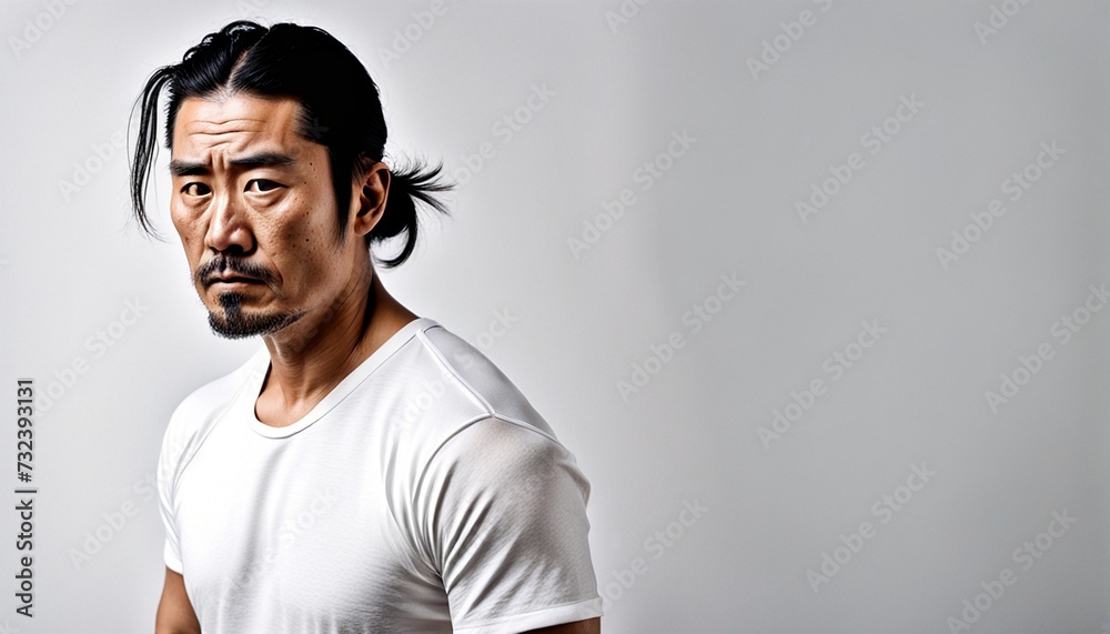 Fototapeta premium Asian Man with Deeply Depressed Expression Portrait Isolate 