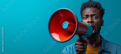 Raise Your Voice: A Man with a Megaphone in a Blue Jacket Generative AI