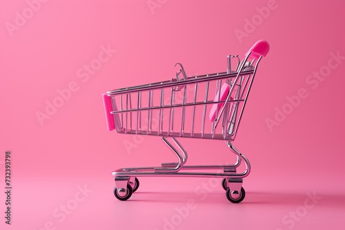 Pink Shopping Cart with Pink Handle and Pink Wheel Generative AI
