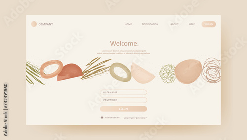 Abstract elegant boho art website template. aesthetic website landing page or banner template modern style vector illustration. login form