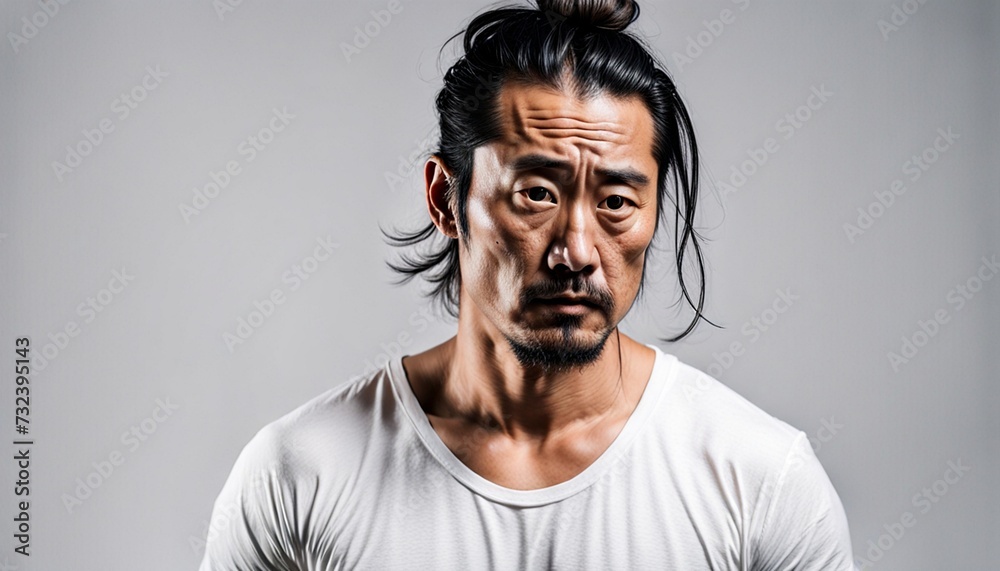 Obraz premium Asian Man with Deeply Depressed Expression Portrait Isolate 