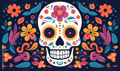 skull in flowers style vector illustration