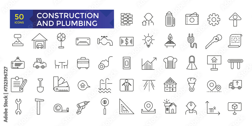 Simple set of building and construction related icons  set, plumbing icons collection