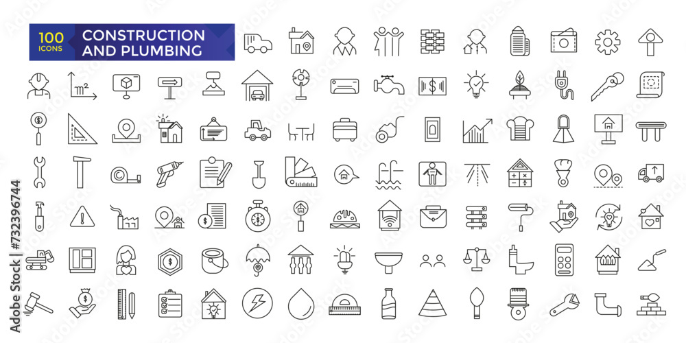 Simple set of building and construction related icons  set, plumbing icons collection - obrazy, fototapety, plakaty 