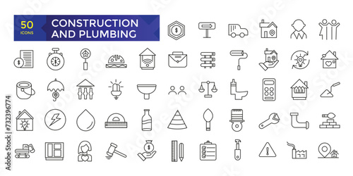 Simple set of building and construction related icons set, plumbing icons collection