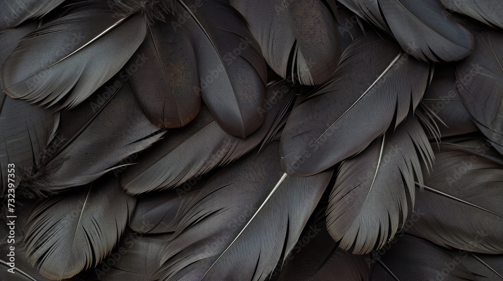 background of many dark bird feathers close up