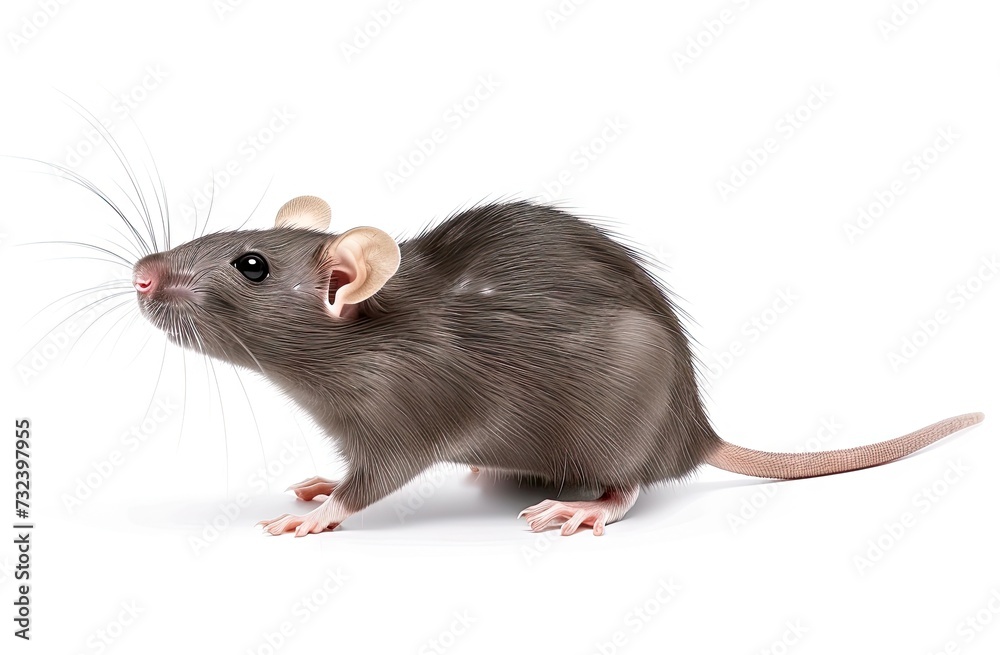 Charming close up portrait of small mouse set crisp white background isolated capturing essence of curious and misunderstood creature showcases delicate features of rodent