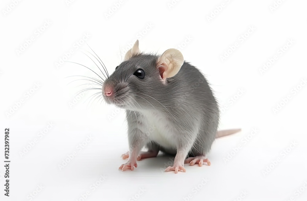 Charming close up portrait of small mouse set crisp white background isolated capturing essence of curious and misunderstood creature showcases delicate features of rodent