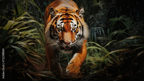 Majestic Tiger Prowling in Dense Jungle