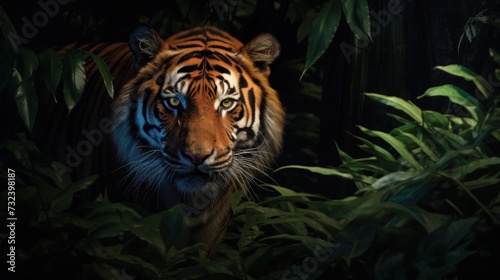 Majestic Tiger Prowling in Dense Jungle