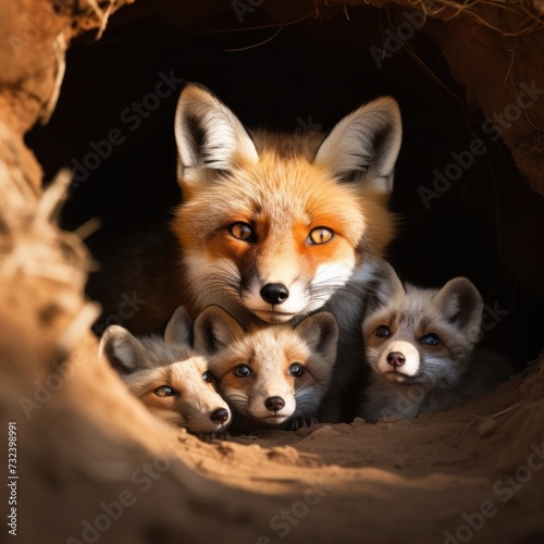 Fox Family in a Den