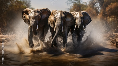 Fototapeta Charging Elephant Family in the Wild