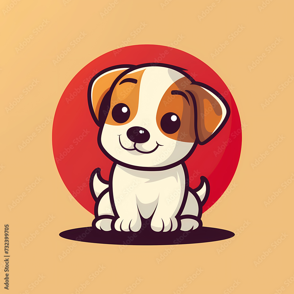 Flat Logo of a puppy, cartoon style, monochrome background Flat Logo of a puppy, cartoon style, monochrome background