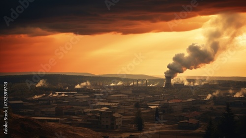 Industrial Plant Emissions at Sunset