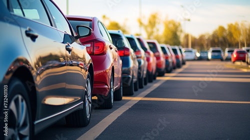 Row of Cars Parked at Dealership Lot photo