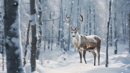 Majestic Deer in a Snowy Forest