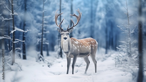 Majestic Deer in a Snowy Forest
