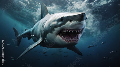 Great White Shark Emerging with Open Jaws