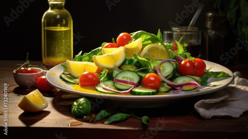Fresh Salad Ingredients with Olive Oil on Plate