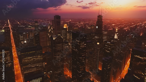 sunset over the city, The dramatic skyline contrasts with the setting sun. Captivating cityscapes for editorial and inspiring content City nightscape, a vibrant sunset that casts warm