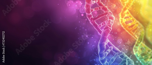 A DNA helix in glowing bright rainbow colours.