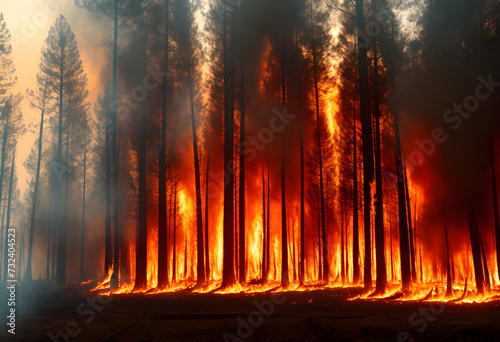 Fire in the woods, burning trees, a natural disaster © Valerii