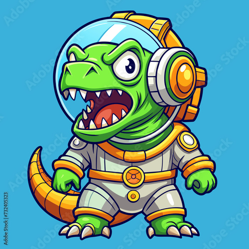 T-rex Angry , cute, style , Big eye , Full Human Body , art 90 style , space suit, headset