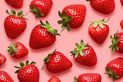 A vibrant pile of fresh strawberries arranged neatly on a pink surface. Perfect for food and nutrition-related projects