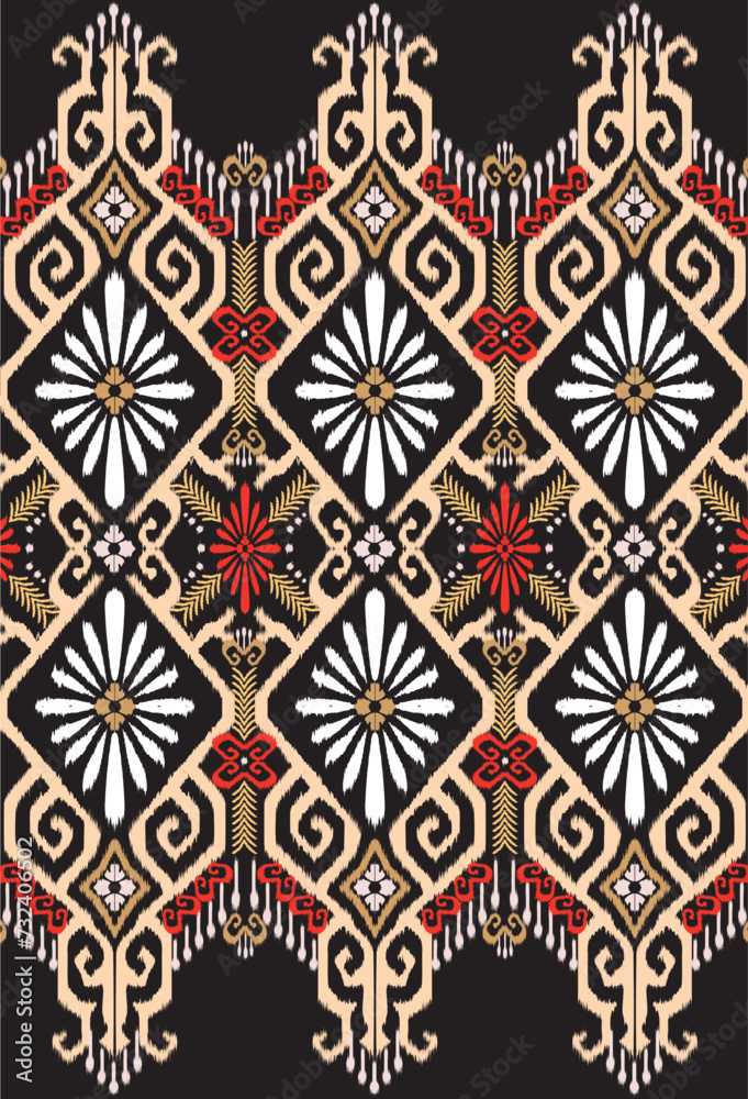 Ikat seamless pattern.Border style collection.Design for textile,wallpaper,ikat pattern,fabric,background,wrapping,clothes,lace pattern,carpet and pattern embroidery.