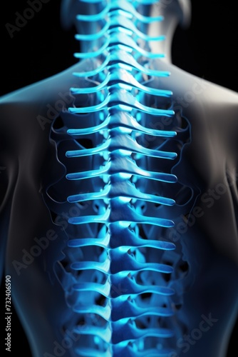 A picture of a man with a glowing blue spine. This image can be used to depict concepts such as technology, health, medical advancements, or futuristic elements
