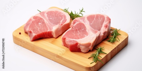 Two pieces of raw meat on a cutting board. Suitable for recipes, cooking tutorials, and food preparation illustrations