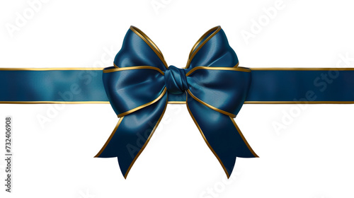 Elegant Blue and Gold Satin Ribbon Bow on Transparent Background