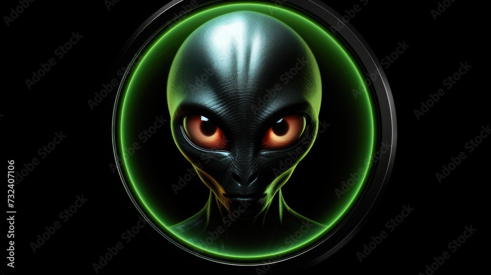 Fototapeta premium A detailed close-up of an alien face with eerie glowing eyes. Perfect for science fiction or fantasy projects