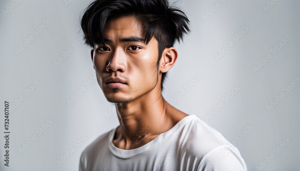 Fototapeta premium Asian Man with Deeply Depressed Expression Portrait Isolate 
