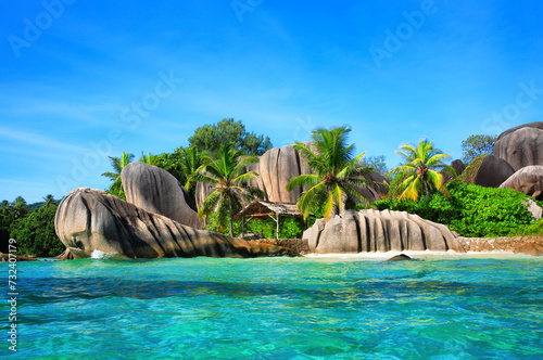 Source d Argent Beach  Island La Digue  Indian Ocean  Republic of Seychelles  Africa.
