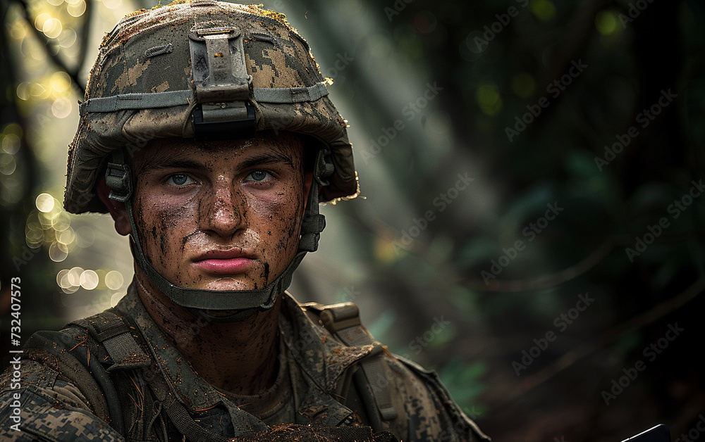 Man in Military Uniform in the Woods