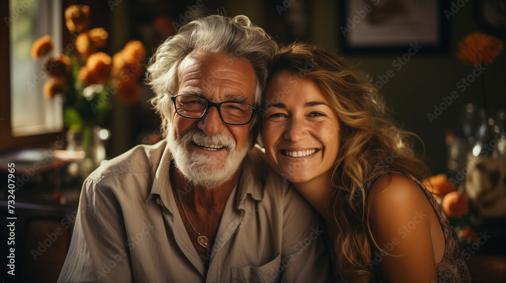 Portraits of men and women. Father and daughter on the blurred background. Concept of happy family Portraits of men and women. Father and daughter on the blurred background. Concept of happy family