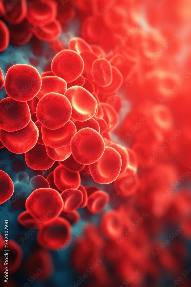 Close up view of red blood cells. This image can be used in medical and scientific presentations or publications