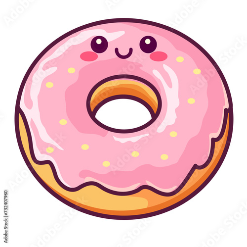 Happy donut characters. Kawaii cute doughnut cartoon vector illustration. Smiling food mascots. Baked products set decorated with colorful glaze.