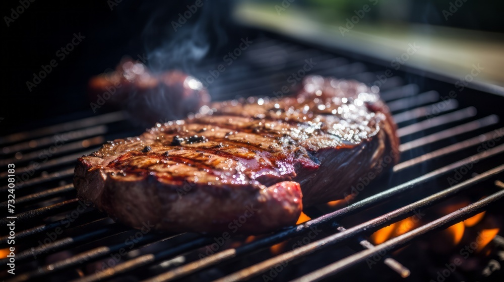 Beef steaks on the grill with flames Beef steaks on the grill with flames