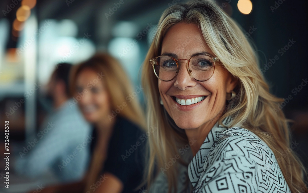 Woman With Glasses Smiling at the Camera Woman With Glasses Smiling at the Camera