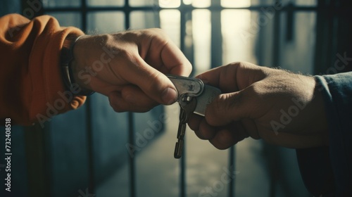 A person is seen holding a pair of keys and handing them to another person. This image can be used to depict concepts such as trust, sharing, generosity, or the transfer of ownership