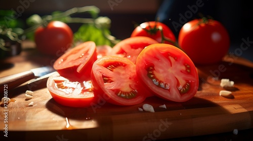 chopped tomatoes on wooden cutting board